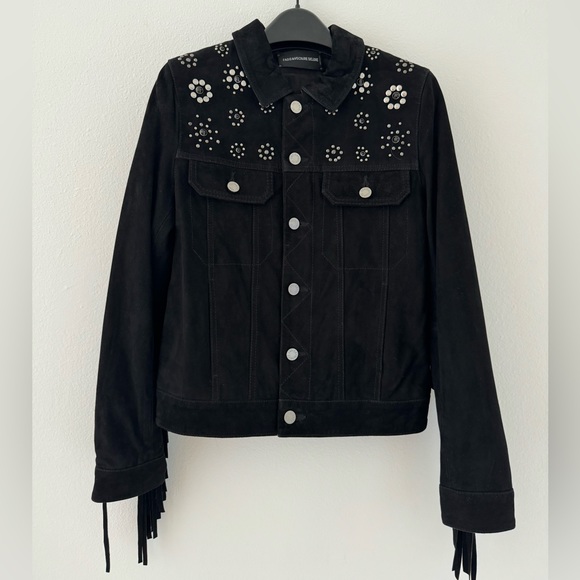 ZADIG & VOLTAIRE BLACK FRINGE SUEDE JACKET - Picture 2 of 10